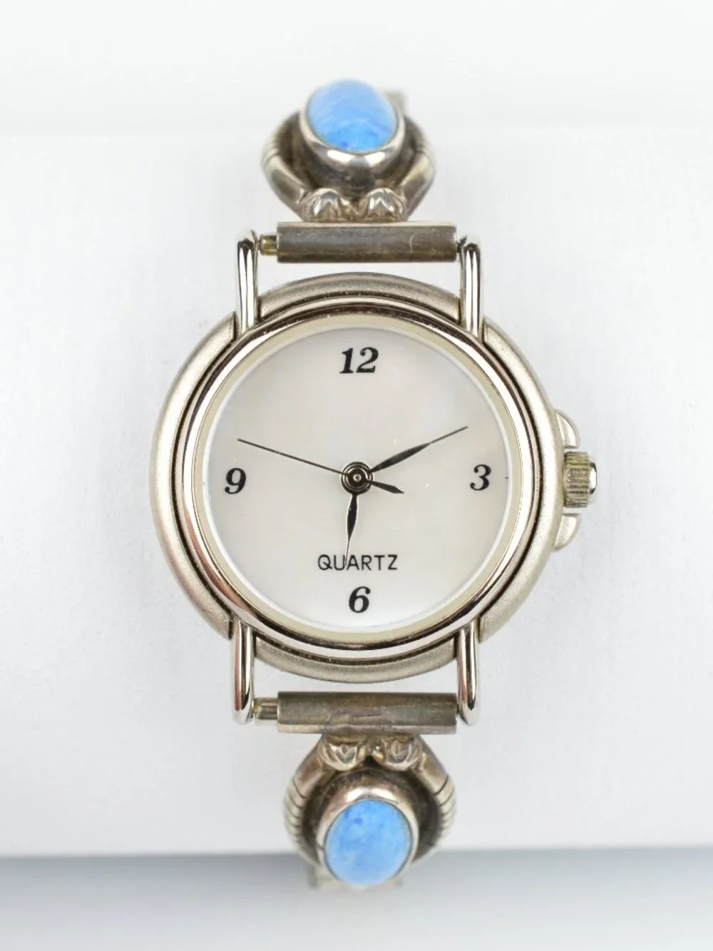 Vintage Womens Quartz Watch Silver Tone Southwestern Style Faux Turquoise Works!